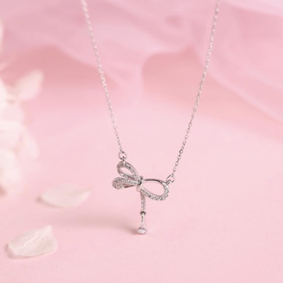 Crystal Bowknot Necklace 925 - Picture 8 of 11